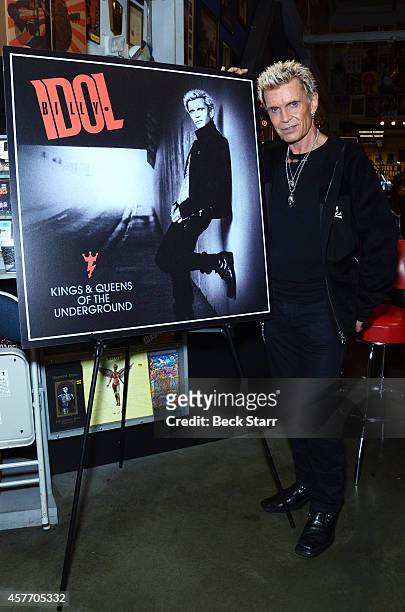 Billy Idol performs a special acoustic set and signing for his new album "Kings & Queens Of The Underground" at Amoeba Music on October 22, 2014 in...