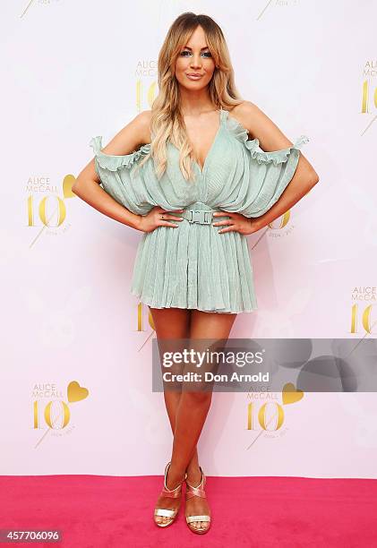 Samantha Jade arrives at Alice McCall's 10th anniversary party on October 23, 2014 in Sydney, Australia.