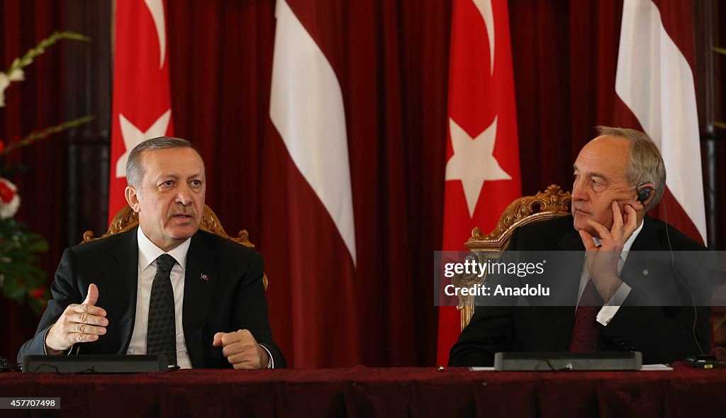 Turkish President Erdogan and his Latvian counterpart Berzins meet in Riga, Latvia