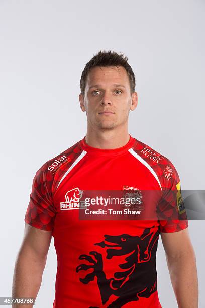 Rob Lewis of London Welsh poses for a picture during the London Welsh Photocall at Old Deer Park on August 29, 2014 in Richmond Upon Thames, England.