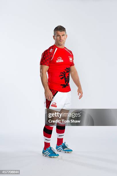 Tom May of London Welsh poses for a picture during the London Welsh Photocall at Old Deer Park on August 29, 2014 in Richmond Upon Thames, England.