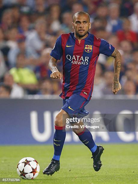 Dani Alves of FC Barcelona during the group F Champions League match between Barcelona and Ajax Amsterdam on October 21, 2014 at Camp Nou stadium in...