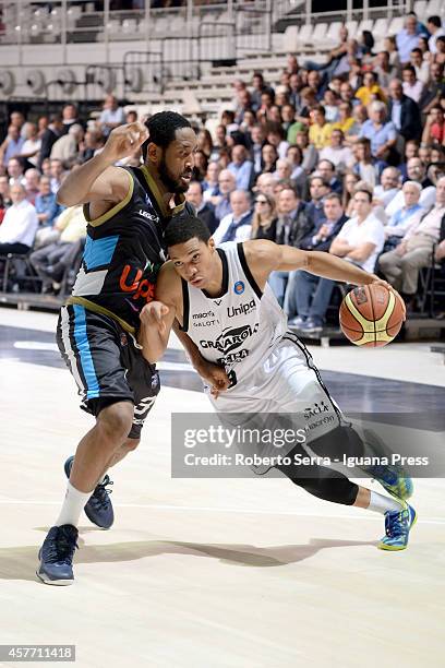 Abdul Gaddy of Granarolo competes with Austin Freeman of Upea during the match between Granarolo Bologna and Upea Capo d'Orlandoe at Unipol Arena on...