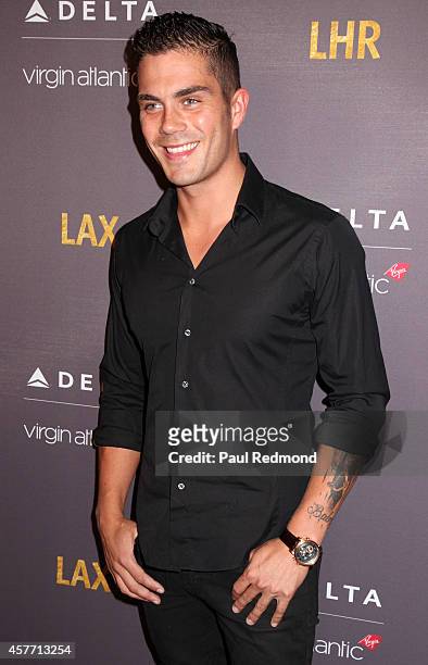 Singer Max George attends Delta Air Lines And Virgin Atlantic red carpet event celebrating new direct route between LAX and Heathrow Airports at The...