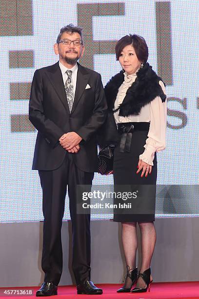 Director Hideaki Anno and manga artist Moyoko Anno pose for 'The World of Hideaki Anno' photocall during the opening ceremony during the 27th Tokyo...