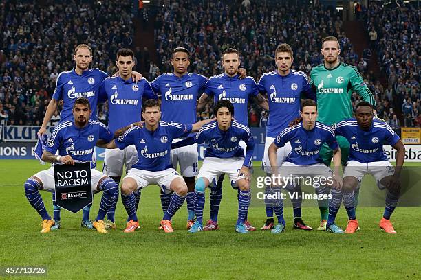 Team photo Schalke 04 Back row Benedikt Howedes of Schalke 04, Kaan Ayhan of Schalke 04, Dennis Aogo of Schalke 04, Marco Hoger of Schalke 04, Roman...