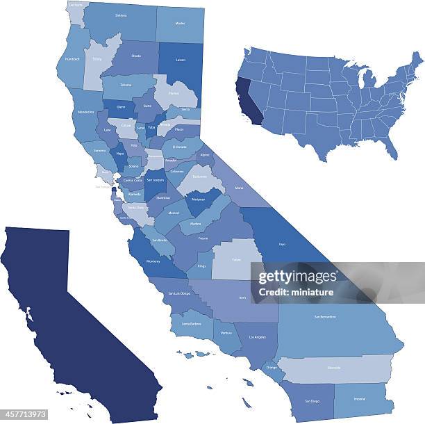 california & counties map - territorial animal stock illustrations