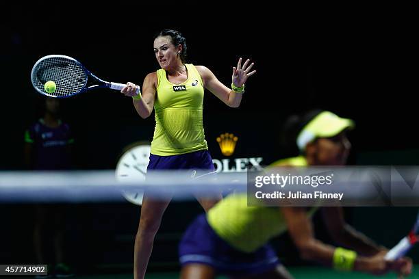 Raquel Kops-Jones of USA and Abigail Spears of USA in action in the doubles quarter finals against Cara Black of Zimbabwe and Sania Mirza of India...