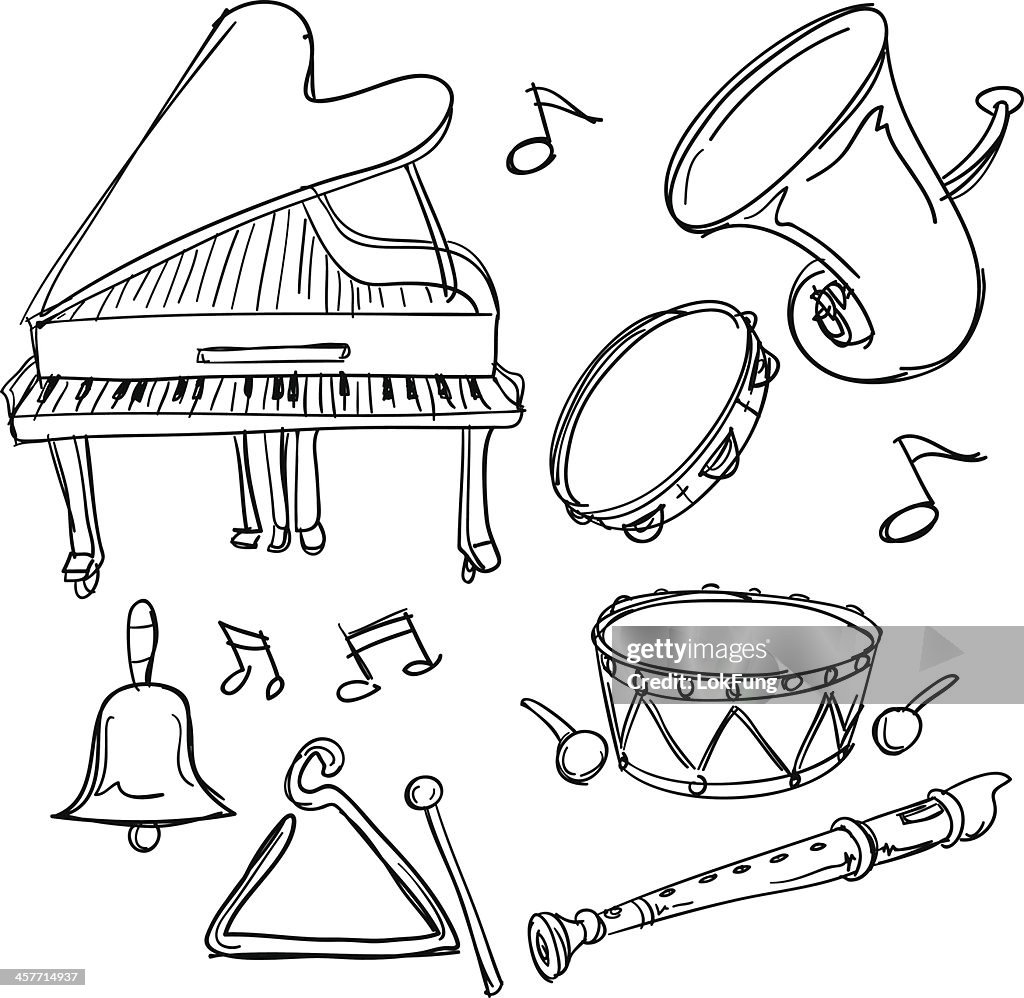 Musical Instrument collection in sketch style