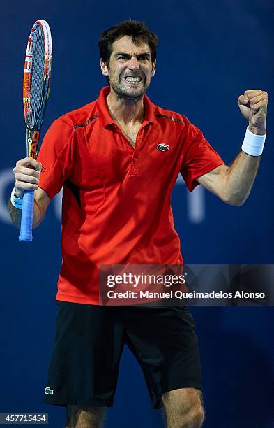 Jeremy Chardy of France celebrates match point against Alexandr Dolgopolov of Ukraine during day four of the ATP 500 World Tour Valencia Open tennis...