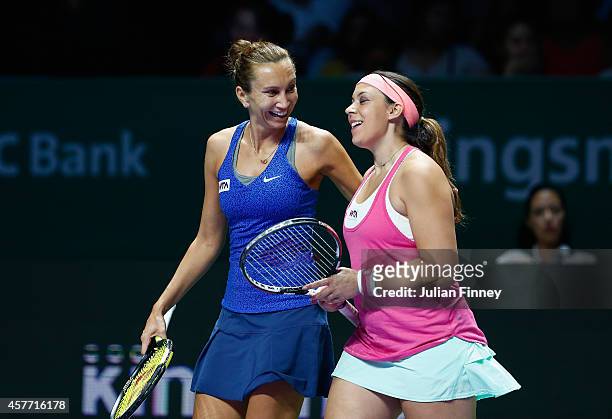 Marion Bartoli of France and Iva Majoli of Croatia in their legends match against Tracy Austin and Martina Navratilova of USA during day four of the...