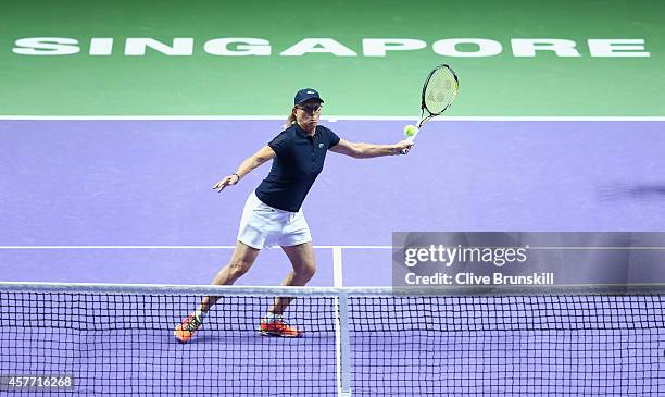 Martina Navratilova and Tracy Austin of the United States in action against Marion Bartoli of France and Iva Majoli of Croatia in the WTA Legends...