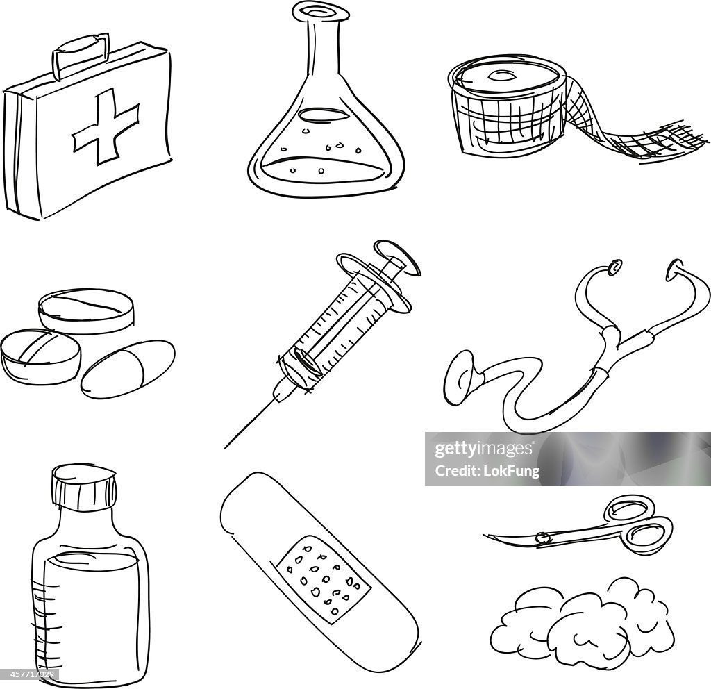 First aid kit in sketch style