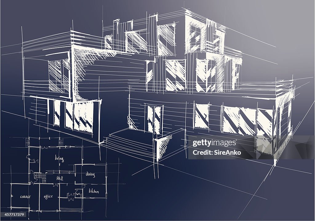 An architectural blueprint of plans for a new building