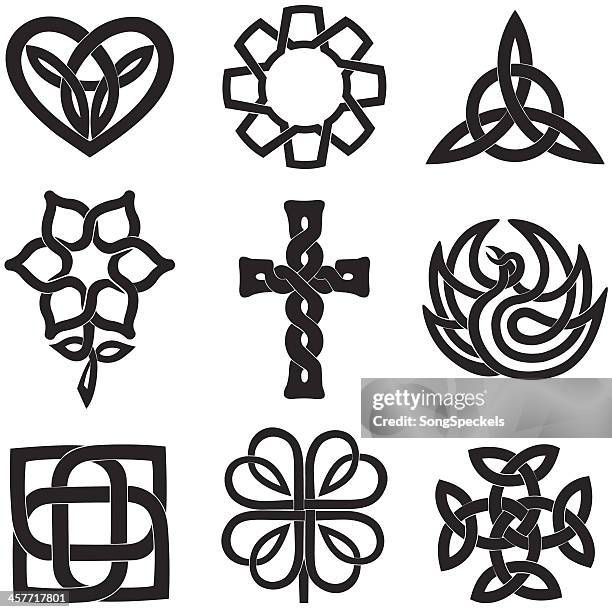 keltische knoten-icons - cross symbol stock-grafiken, -clipart, -cartoons und -symbole
