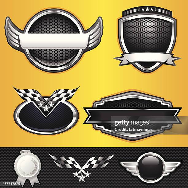 auto and race winner emblems - metal badge stock illustrations