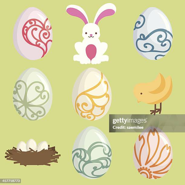 easter egg set - easter nest stock illustrations