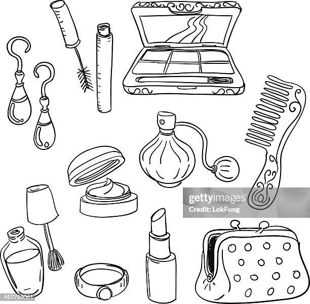 ilustraciones, imágenes clip art, dibujos animados e iconos de stock de completar herramientas en blanco y negro - perfume