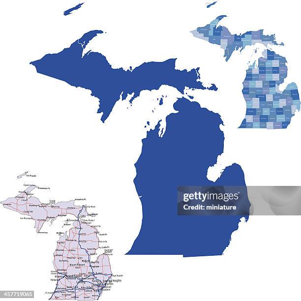 three maps of the state of michigan - michigan stock illustrations