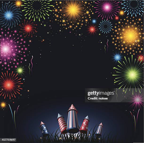 bildbanksillustrationer, clip art samt tecknat material och ikoner med fireworks - border - fyrverkeri