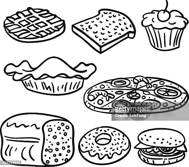 bildbanksillustrationer, clip art samt tecknat material och ikoner med fastfood collection in black and white - meat pie