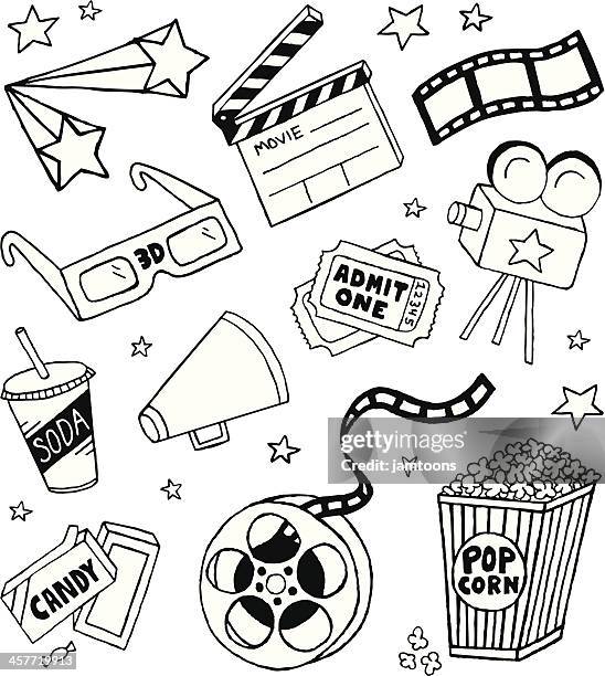 ilustraciones, imágenes clip art, dibujos animados e iconos de stock de película y garabatos - película equipo fotográfico