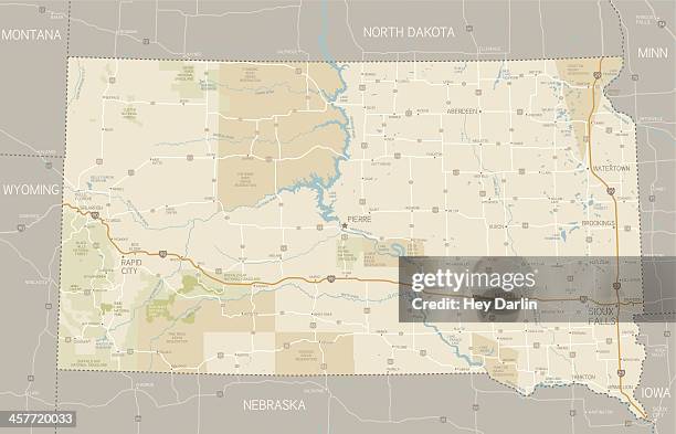 south dakota map - missouri river stock illustrations