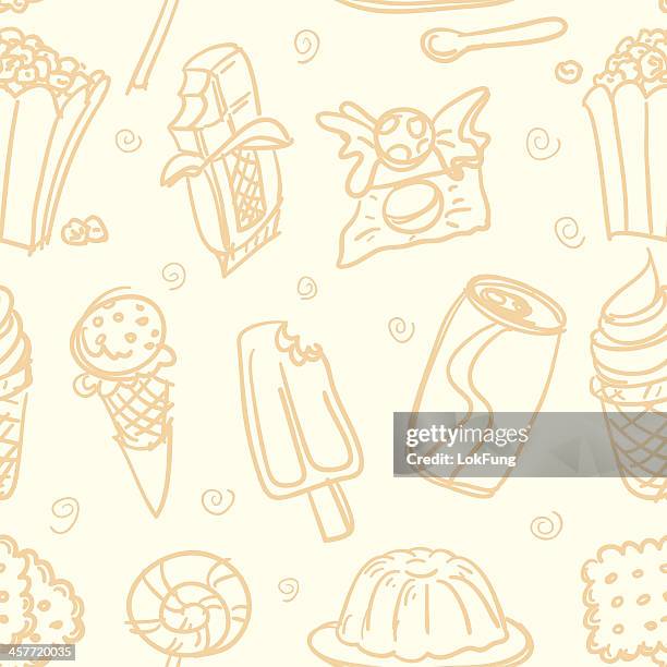 seamless background - snacks - doodle background chocolate stock illustrations