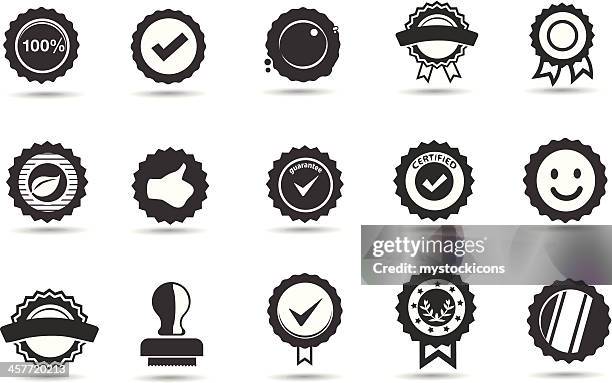 fifteen black and white icons of badges and seals - permission concept 幅插畫檔、美工圖案、卡通及圖標