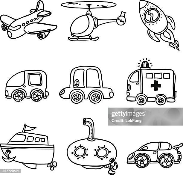 transportation collection in black and white - helicopter ambulance stock illustrations