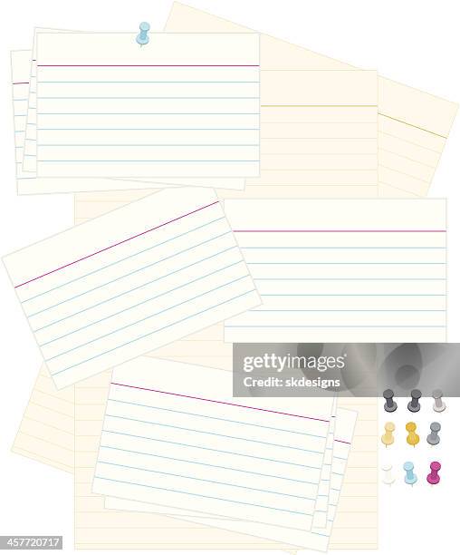 note or recipe cards: classic white 3x5, yellow paper background - tie pin stock illustrations