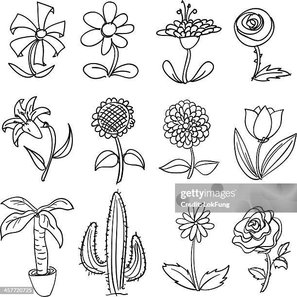 flower collection in black and white - stargazer lily bouquet stock illustrations