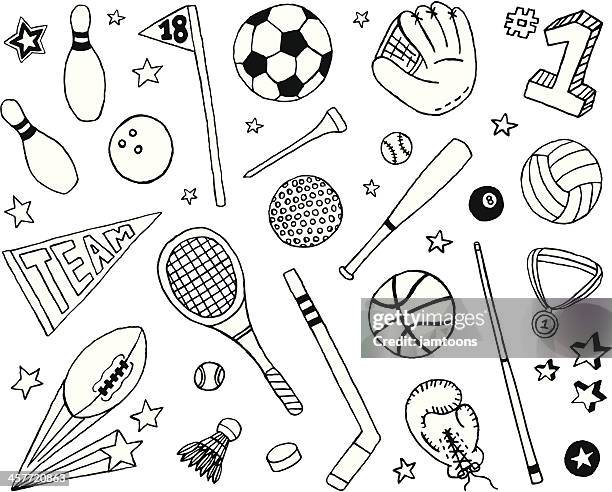 ilustraciones, imágenes clip art, dibujos animados e iconos de stock de deportes y garabatos - tennis racket