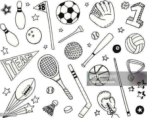 illustrazioni stock, clip art, cartoni animati e icone di tendenza di sport e schizzi - soccer ball