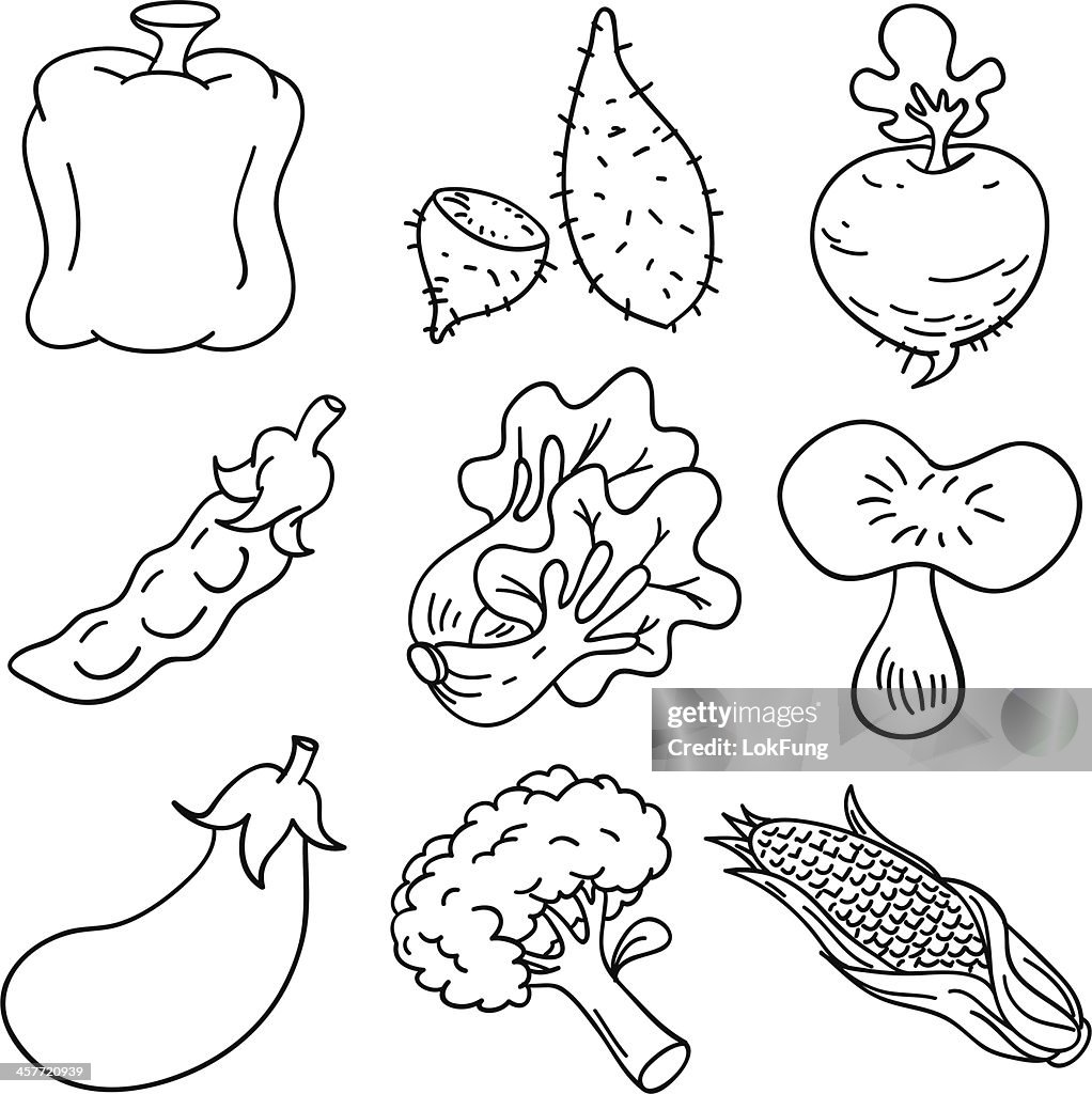 Vegetable collection in Black and White