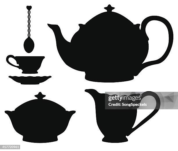 tea set silhouettes - saucer stock illustrations