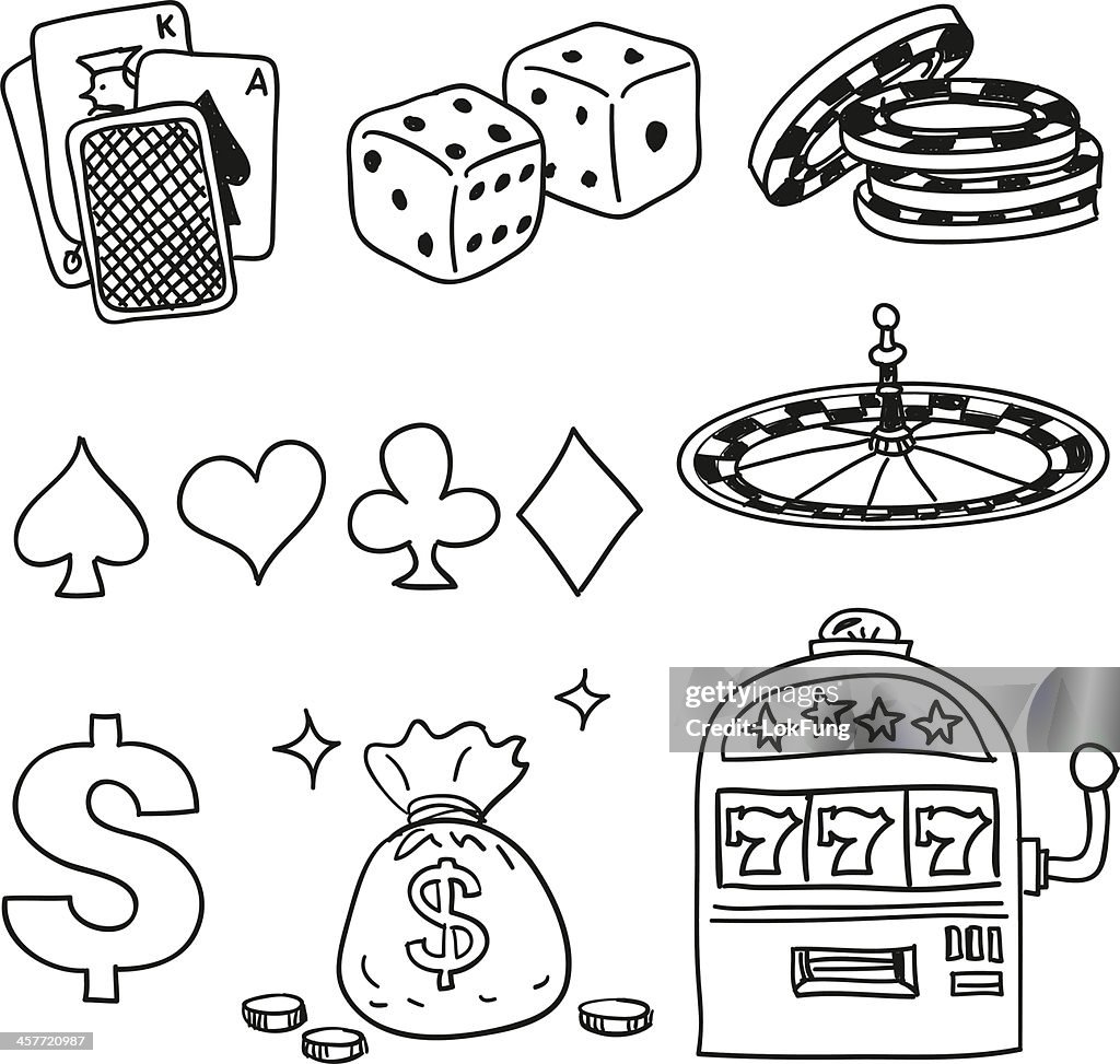 Casino Komponenten Symbole in schwarz und weiß