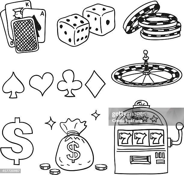 stockillustraties, clipart, cartoons en iconen met casino components icons in black white - roulettewiel
