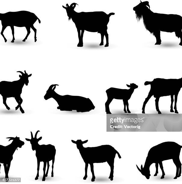 goat silhouette - large group of animals stock illustrations