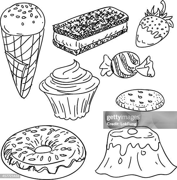 snacks collection in black and white - mousse stock illustrations