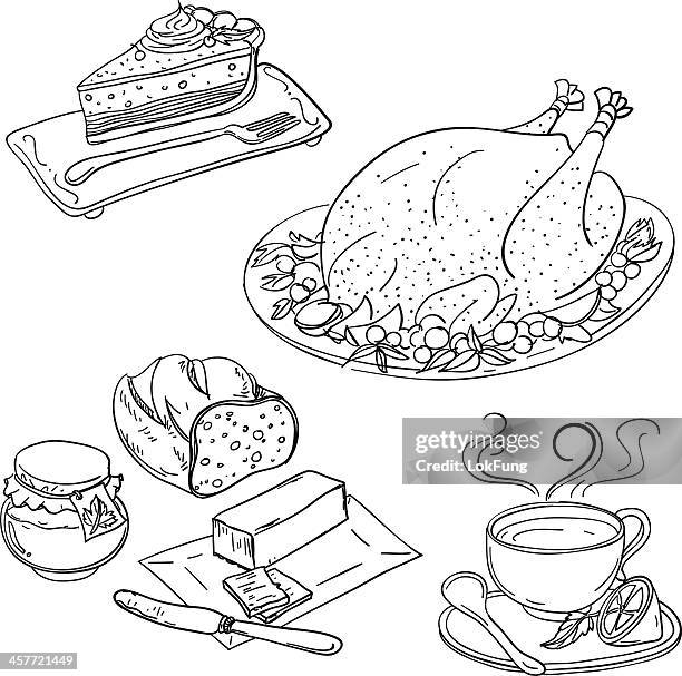 feast illustration in black and white - turkey meat stock illustrations