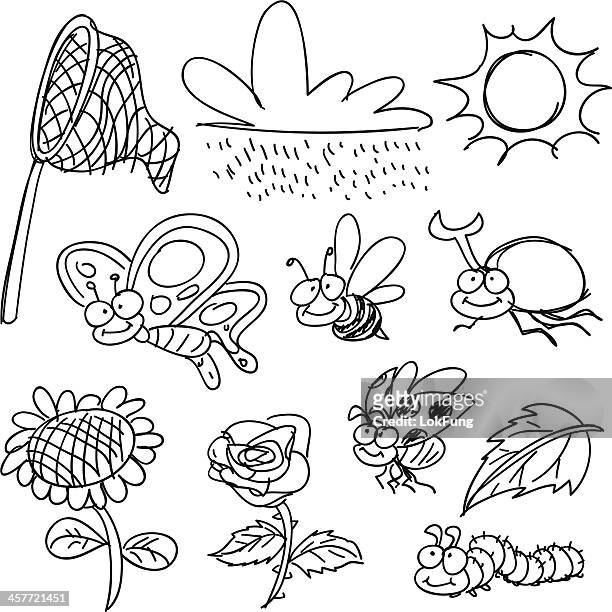 insekten im comic-stil - caterpillar stock-grafiken, -clipart, -cartoons und -symbole