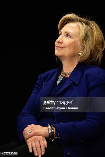 Former U.S. Secretary of State and U.S. Sen. Hillary Rodham Clinton watches incumbent New York Governor Andrew Cuomo speak during a "Women for Cuomo"...