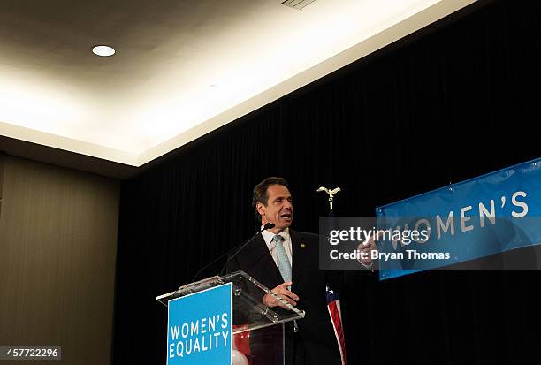 Incumbent New York Governor Andrew Cuomo speaks during a "Women for Cuomo" campaign event on October 23, 2014 at the Grand Hyatt Hotel in New York,...