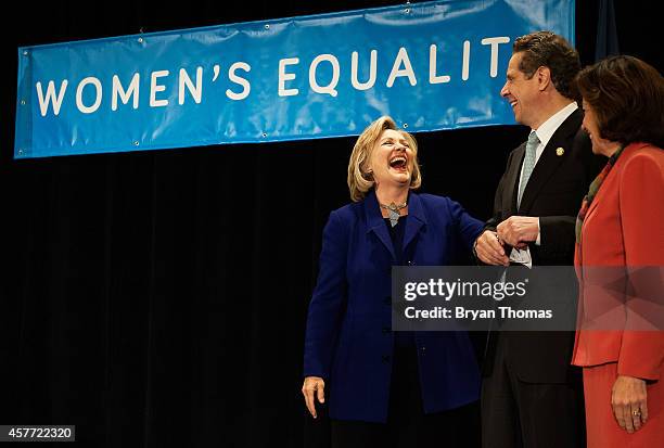 Former U.S. Secretary of State and U.S. Sen. Hillary Rodham Clinton and incumbent New York Governor Andrew Cuomo talk during a "Women for Cuomo"...