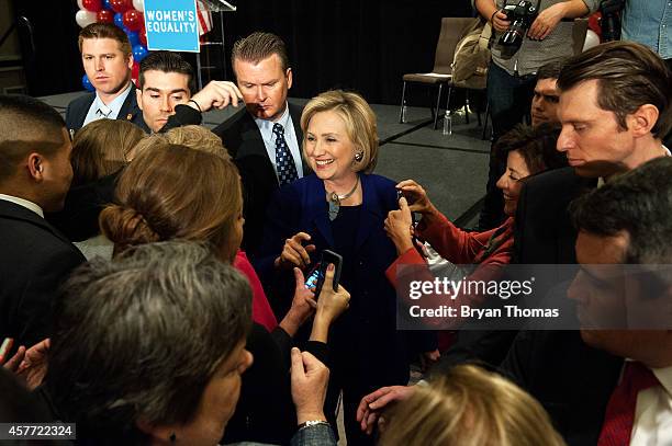 Former U.S. Secretary of State and U.S. Sen. Hillary Rodham Clinton speaks with fans following a "Women for Cuomo" campaign event on October 23, 2014...