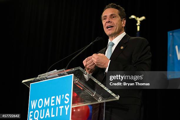 Incumbent New York Governor Andrew Cuomo speaks during a "Women for Cuomo" campaign event on October 23, 2014 at the Grand Hyatt Hotel in New York,...