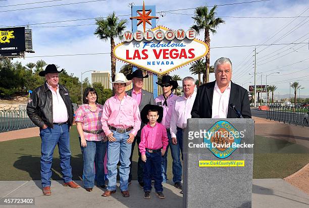 Clark County Commissioner Steve Sisolak speaks as Clark County Commissioner Tom Collins, chairman of the Las Vegas Convention and Visitors Authority,...