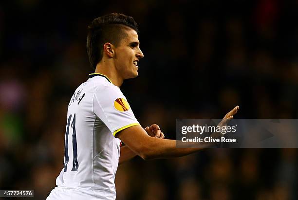 Erik Lamela of Spurs celebrates scoring his team's second goal during the UEFA Europa League group C match between Tottenham Hotspur FC and Asteras...