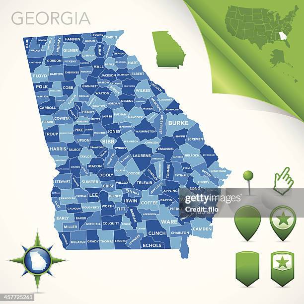 georgia county karte - georgia stock-grafiken, -clipart, -cartoons und -symbole